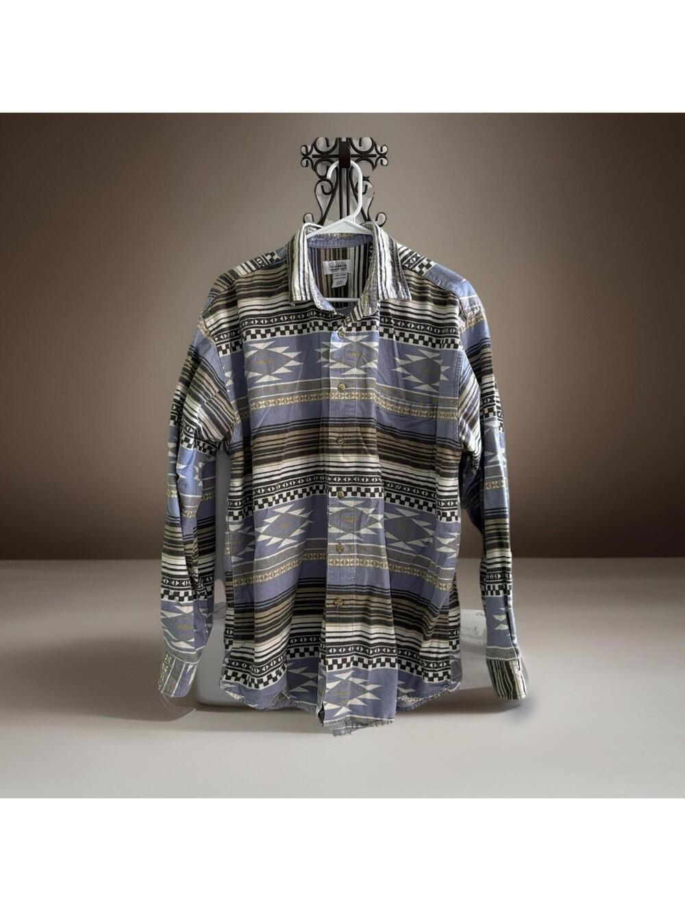 Sostanza Aztec Southwestern Flannel Shirt Men’s Large Blue Tribal Cotton
